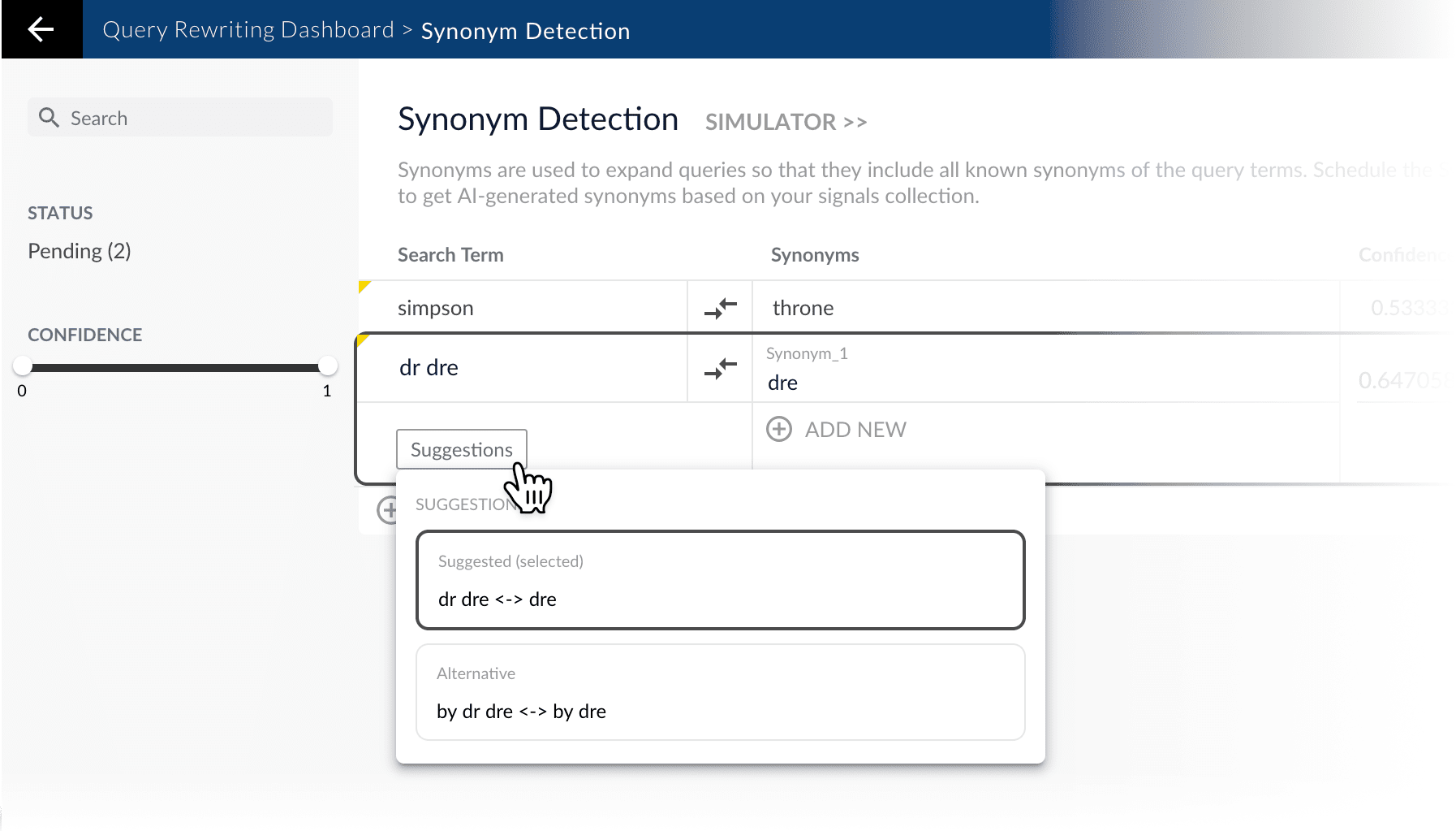 Synonym Suggestions