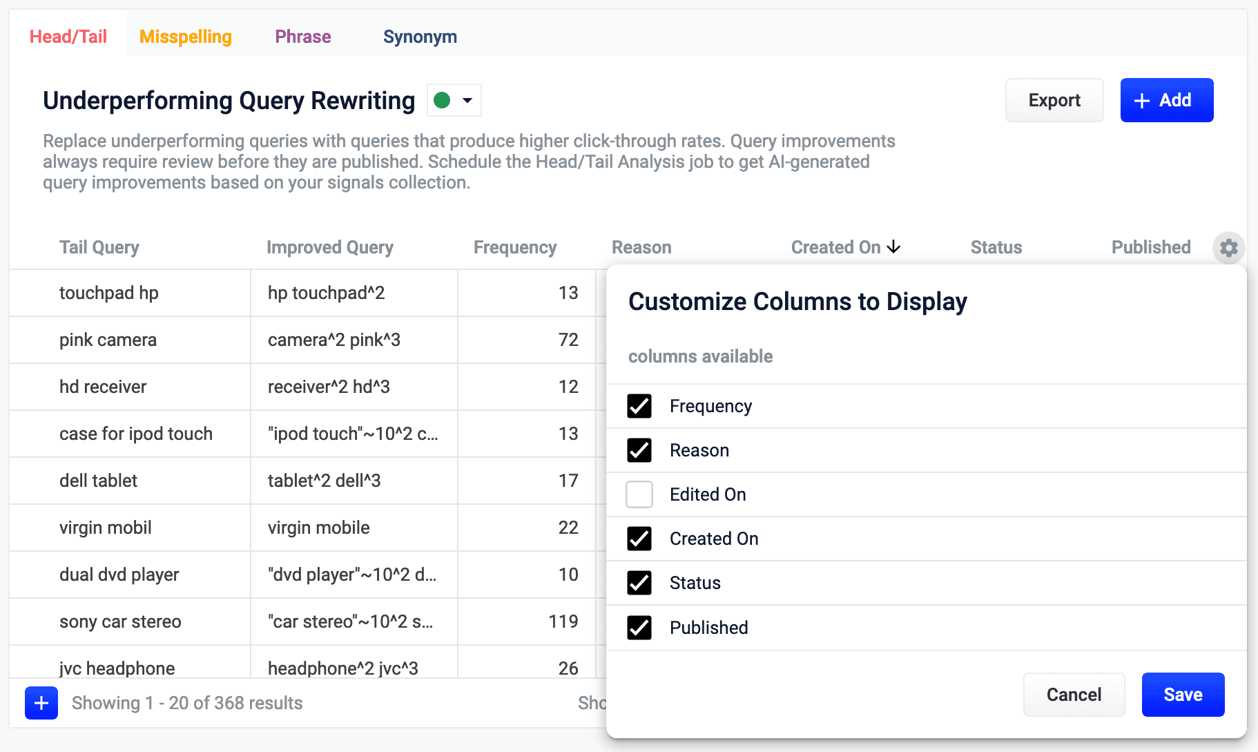 Customize Columns to Display