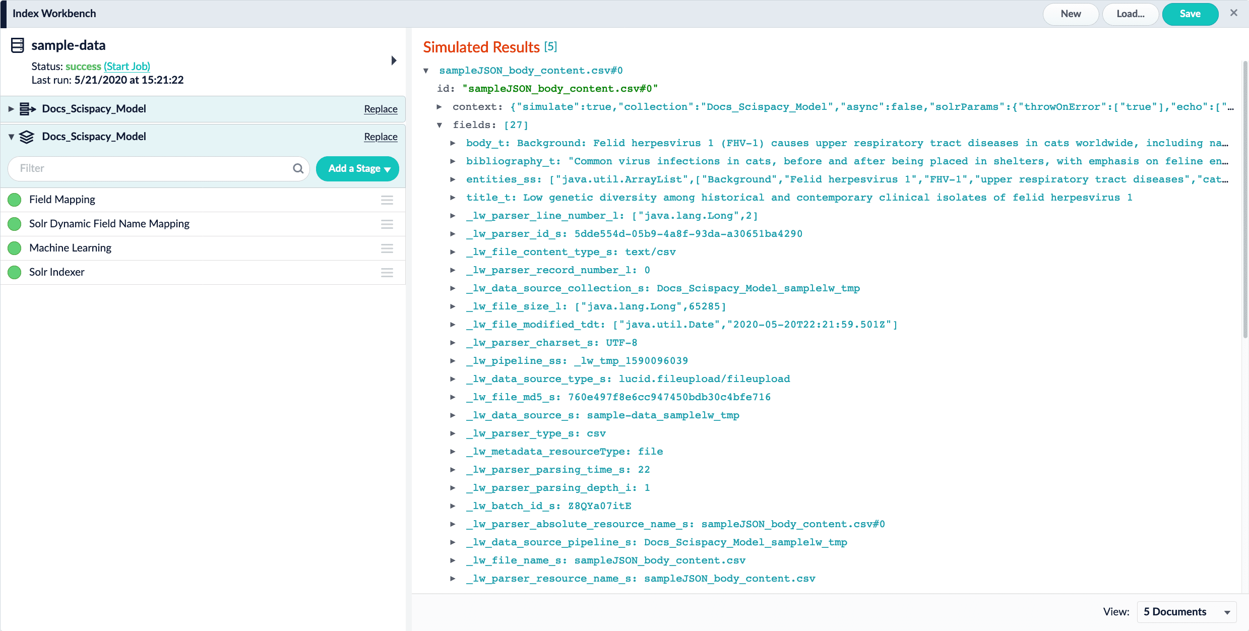 Index workbench result