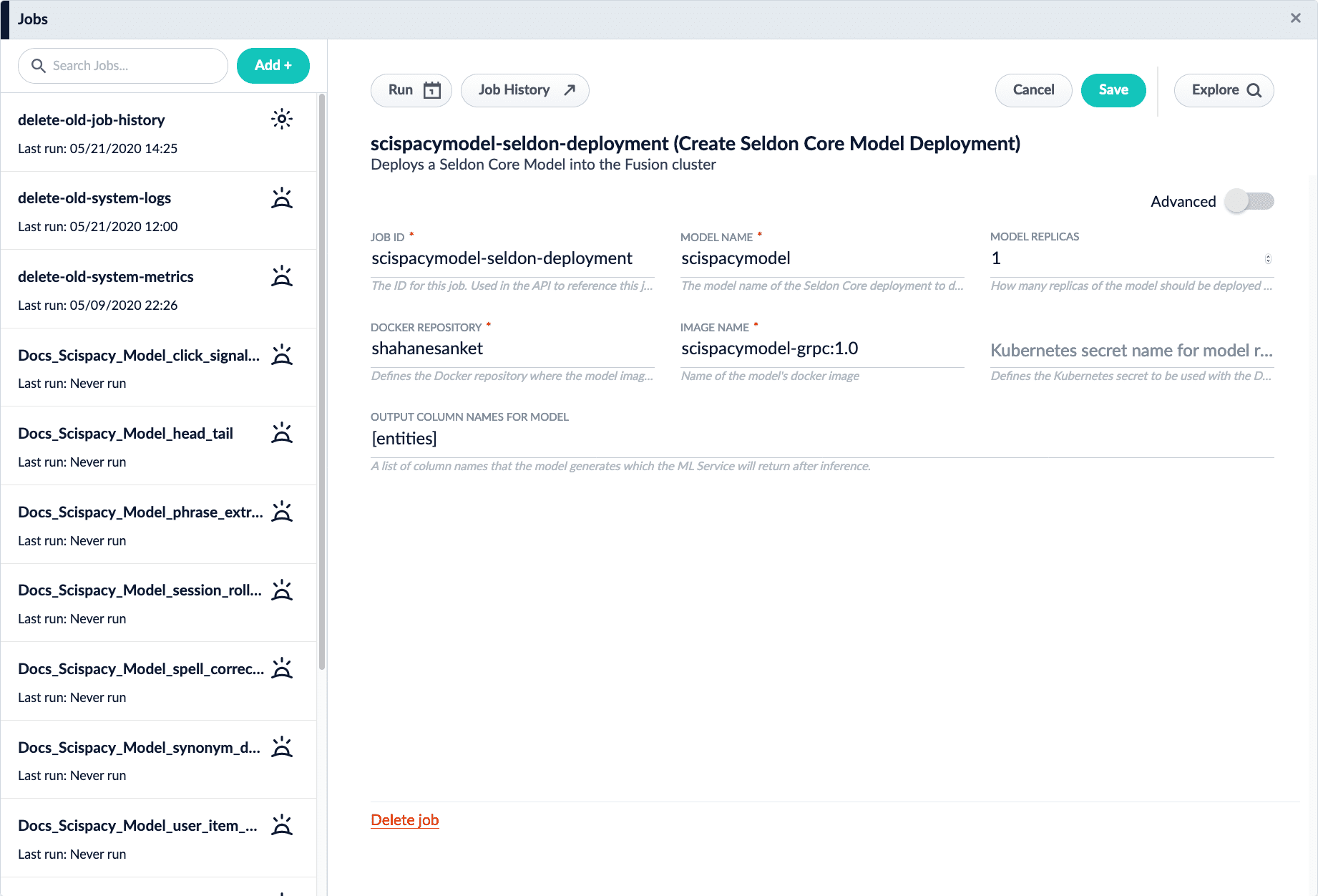 Seldon Core job config