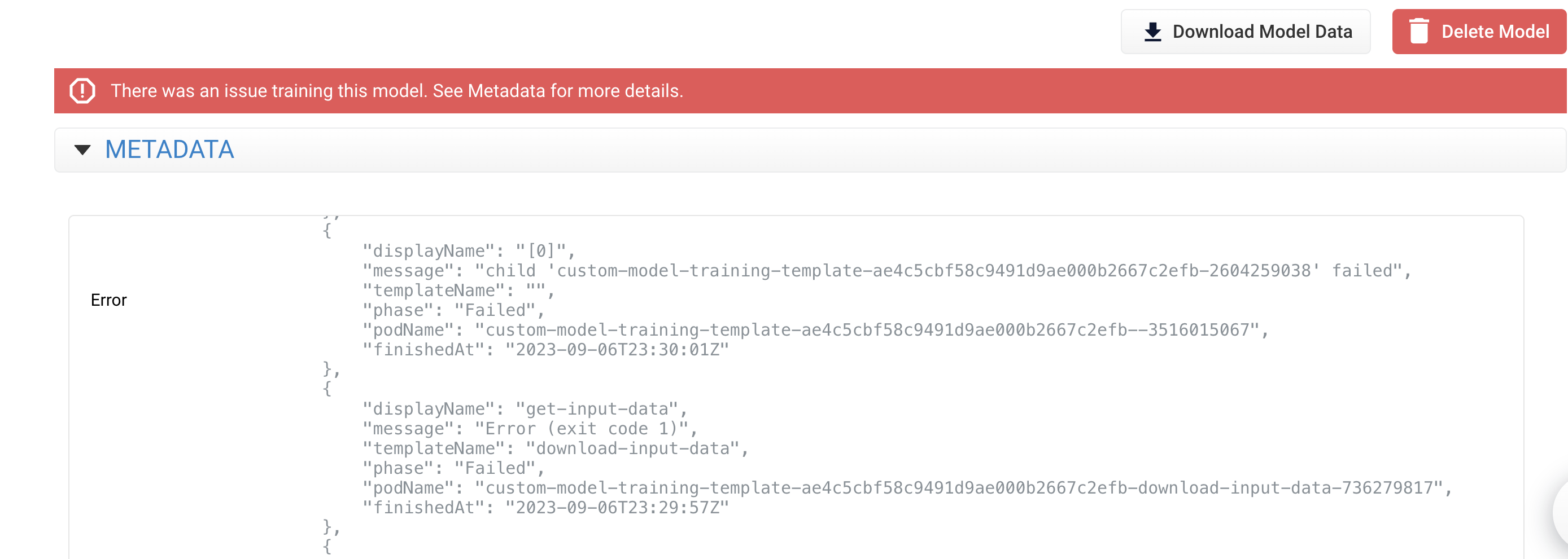 Lucidworks AI custom model error message